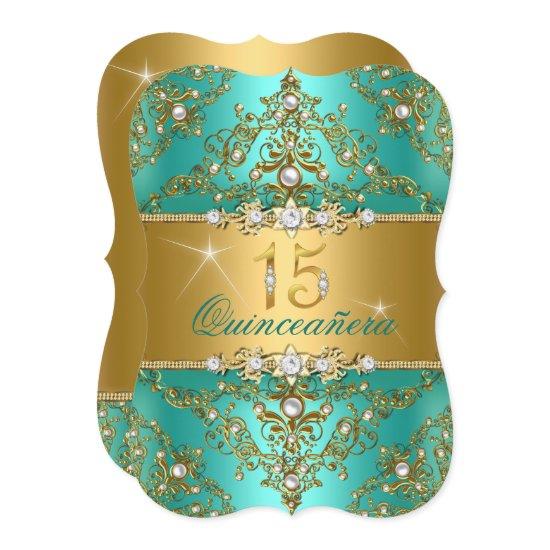 Elegant Pearl Damask Jade Quinceanera
