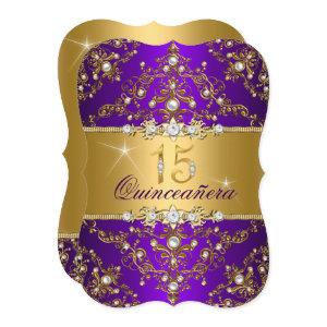 Elegant Pearl Damask Purple Quinceanera