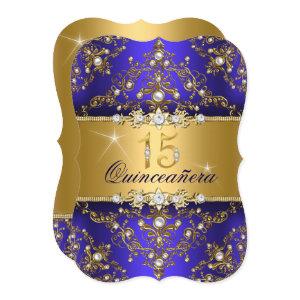 Elegant Pearl Damask Royal Blue Quinceanera