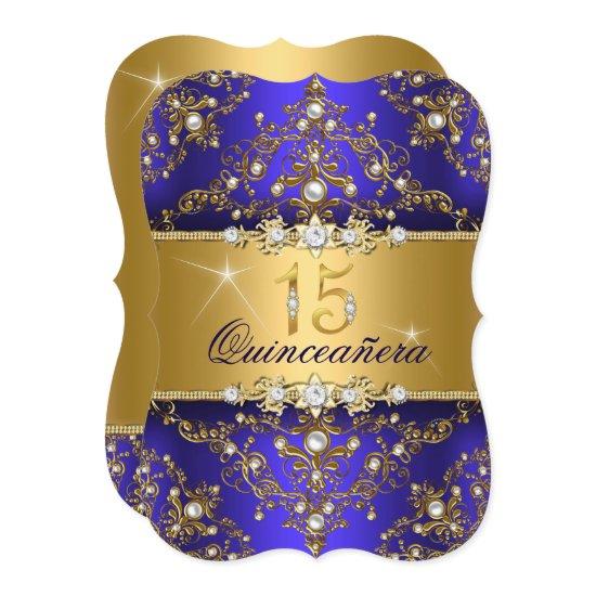 Elegant Pearl Damask Royal Blue Quinceanera
