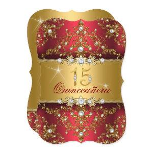Elegant Pearl Damask Ruby Red Quinceanera