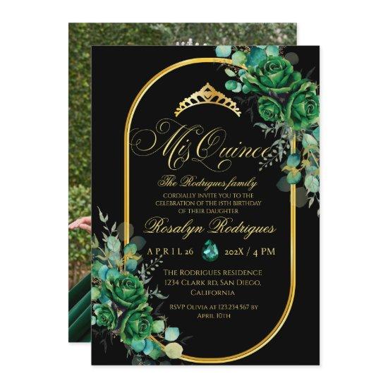 Elegant Photo Quinceanera black green Birthday