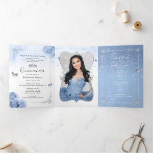 Elegant Photo Spanish Baby Blue Silver Quinceanera Tri-Fold