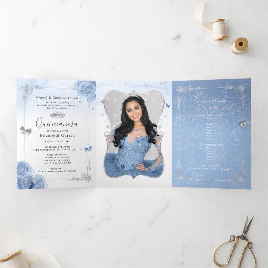 Elegant Photo Spanish Baby Blue Silver Quinceanera Tri-Fold