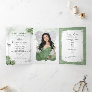 Elegant Photo Spanish Sage Green Silver Quince Tri-Fold
