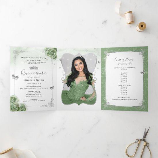 Elegant Photo Spanish Sage Green Silver Quince Tri-Fold