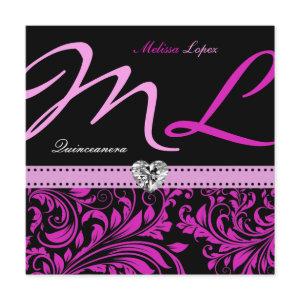 Elegant Pink and Black Quinceanera