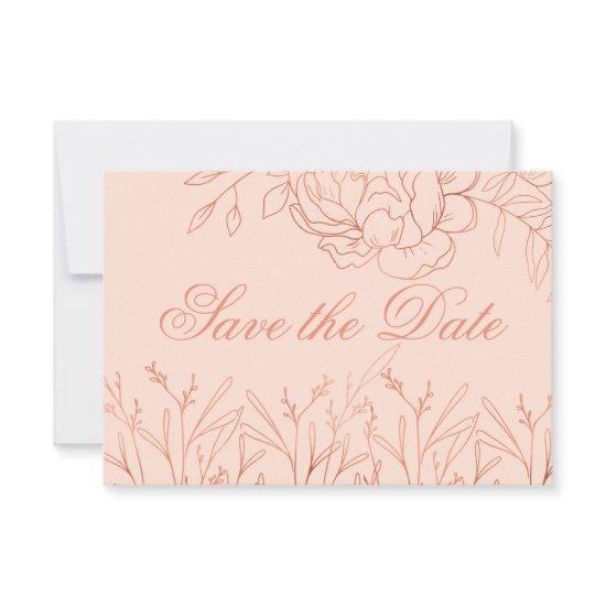 Elegant Pink and Rose Gold Fine Art Floral Save The Date