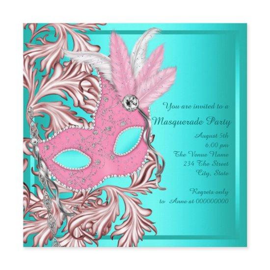 Elegant Pink and Teal Blue Masquerade Party