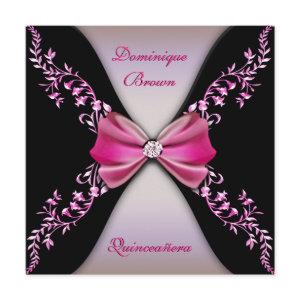 Elegant Pink Black Diamond Bow Quinceanera