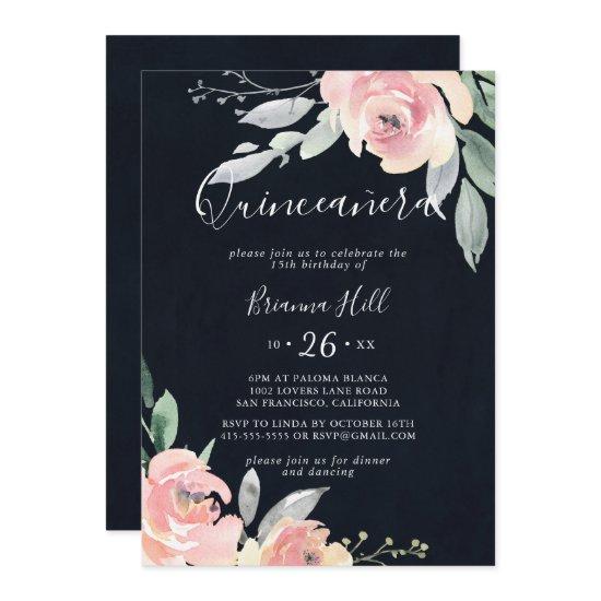 Elegant Pink Blush Floral Quinceañera