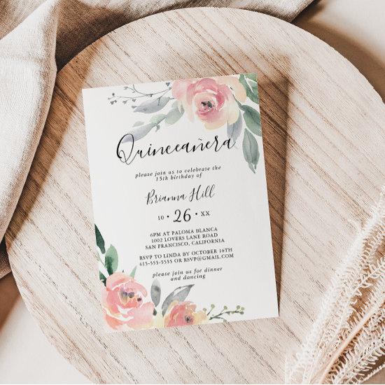 Elegant Pink Blush Floral Quinceañera
