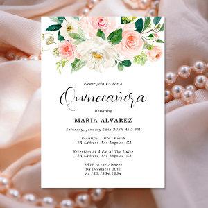 Elegant Pink Blush Floral Quinceañera
