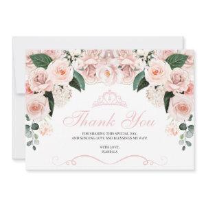 Elegant Pink Blush Floral Quinceanera Thank You Ca