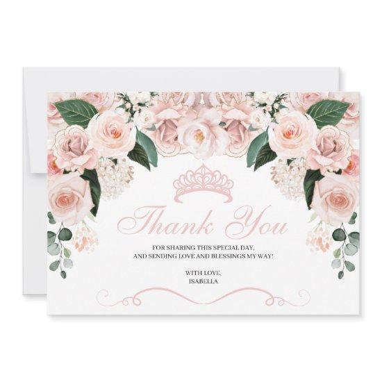 Elegant Pink Blush Floral Quinceanera Thank You Card