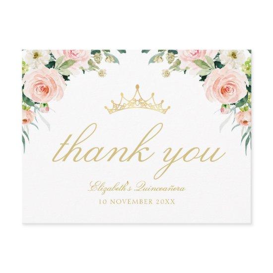 elegant pink blush quinceanera thank you card