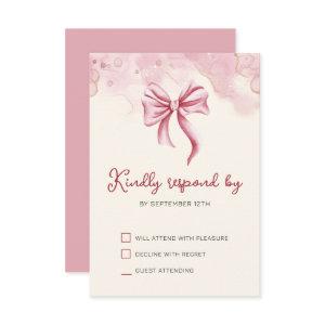 Elegant Pink Bow Birthday Quinceañera RSVP Card