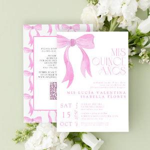 Elegant Pink Bow Mis Quince Años QR Quinceañera