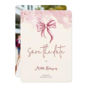 Elegant Pink Bow Quinceañera Photo Save The Date