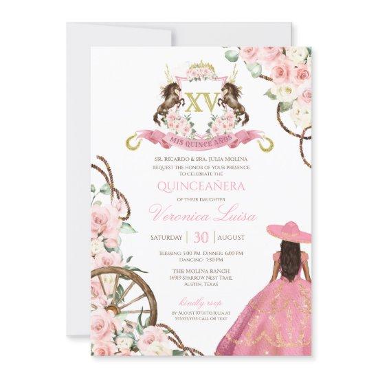 Elegant Pink Charro Quinceanera Floral