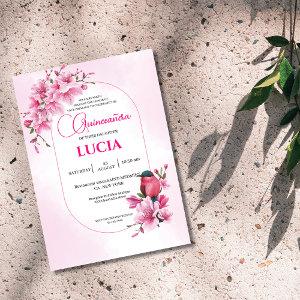 Elegant Pink Cherry Blossom Geometric Quinceañera