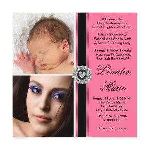 Elegant Pink Double Photo Quinceanera