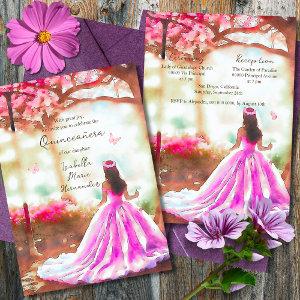 Elegant Pink Dress Watercolor Garden Quinceañera
