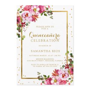 Elegant Pink Floral and Golden Frame Quinceanera