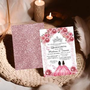 Elegant  Pink Floral Butterfly Twin Quinceanera