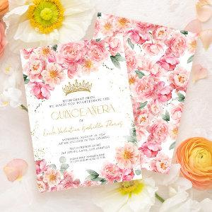 Elegant Pink Floral Gold Quinceañera