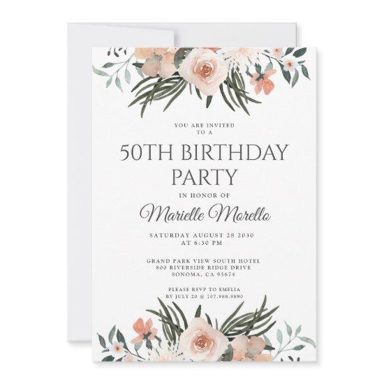 Elegant Pink Floral Greenery 50th Birthday Party