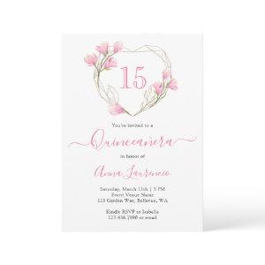 Elegant Pink Floral Heart Frame Quinceanera