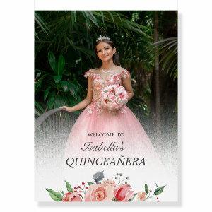 Elegant Pink Floral Photo Quinceañera  Foam Board