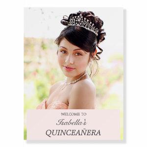 Elegant Pink Floral Photo Quinceañera  Foam Board