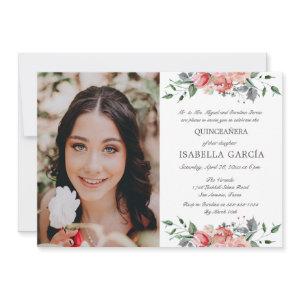 Elegant Pink Floral Photo Quinceañera