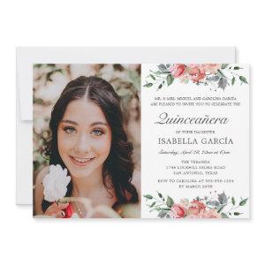 Elegant Pink Floral Photo Quinceañera