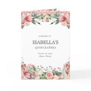 Elegant Pink Floral Quince Princess Padrinos Event Program