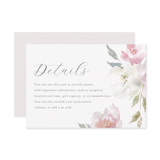 Elegant Pink Floral Quinceanera Guest Details RSVP Card