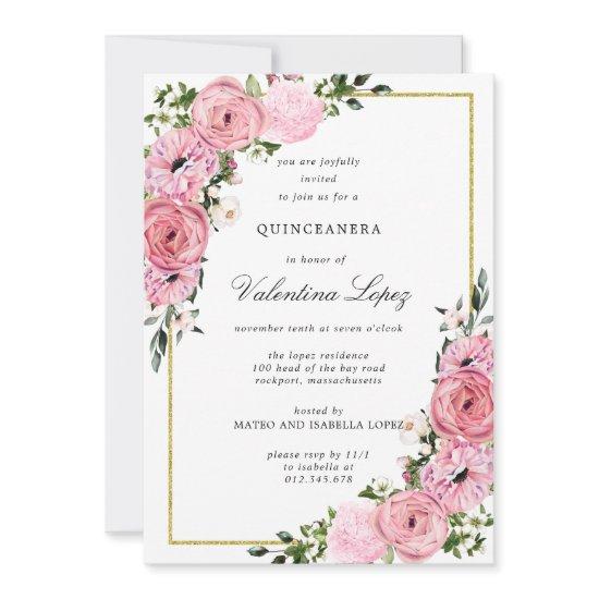 Elegant Pink Floral Quinceanera