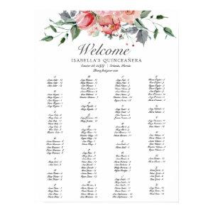 Elegant Pink Floral Quinceañera  Poster