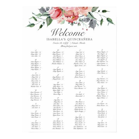 Elegant Pink Floral Quinceañera  Poster