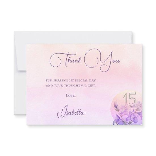 Elegant  Pink Floral  Quinceanera Thank You