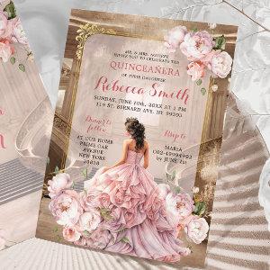 Elegant Pink Floral Royal Grand Palace Quinceañera