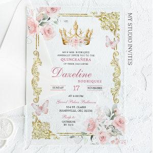 Elegant Pink Gold Crown Quinceanera Acrylic