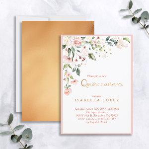 Elegant Pink & Gold Floral Quinceanera Birthday