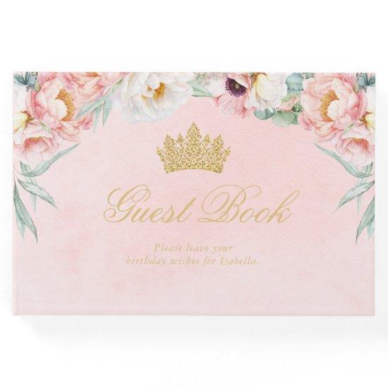 Elegant Pink & Gold Floral Quinceañera Guest Book