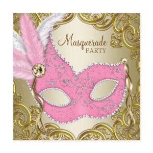 Elegant Pink Gold Mask Masquerade Party