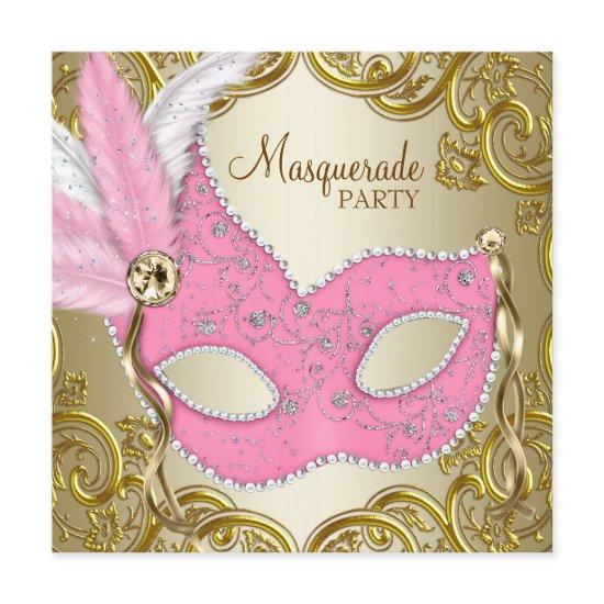 Elegant Pink Gold Mask Masquerade Party