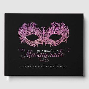 Elegant Pink & Gold Masquerade Quinceanera Guest Book
