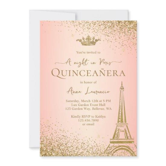Elegant Pink Gold Paris Eiffel Tower Quinceanera
